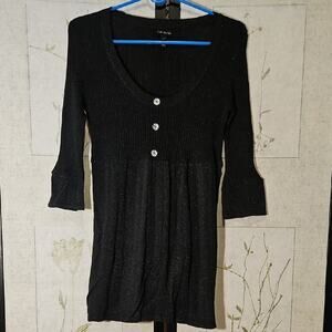 FANG Black Fitted Blouse with Bell Sleeves